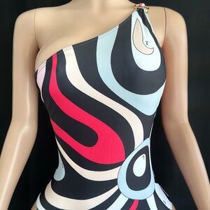 One-Shoulder Swimsuit with Abstract Pattern